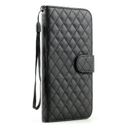 iPhone 6 Plus 5.5 Quilted Flip PU Leather Wallet Case with Strap (Black)